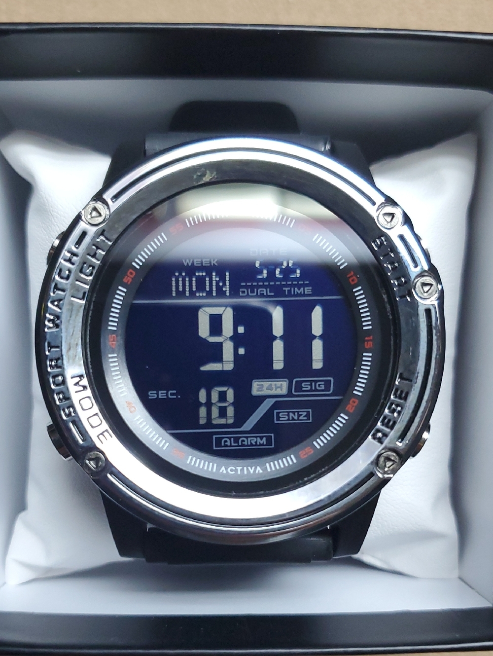 Ativa Black and Silver Digital Dual-Time Sport Watch